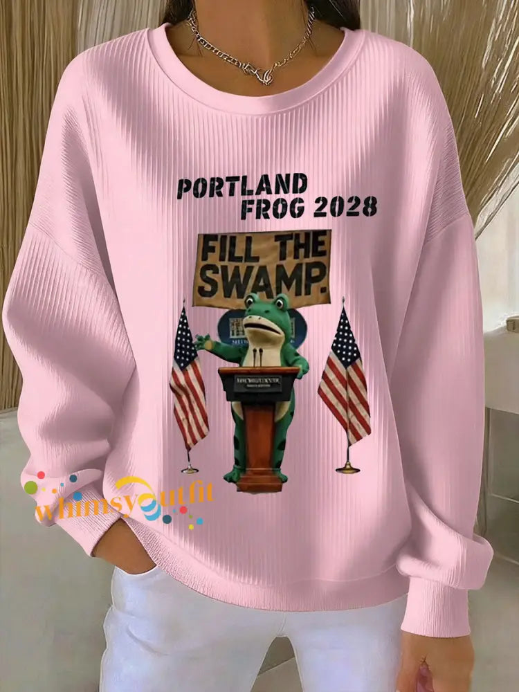 Women’s Portland Frog 2028 Ribbed Round-Neck Sweatshirt Pink / S