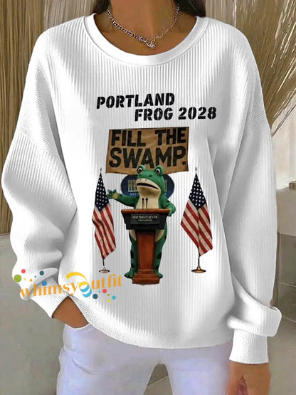 Women’s Portland Frog 2028 Ribbed Round-Neck Sweatshirt White / S