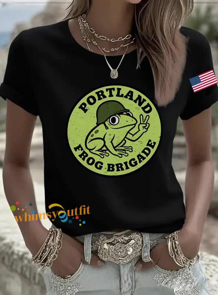 Women’s Portland Frog Brigade Printed T-Shirt Black / S