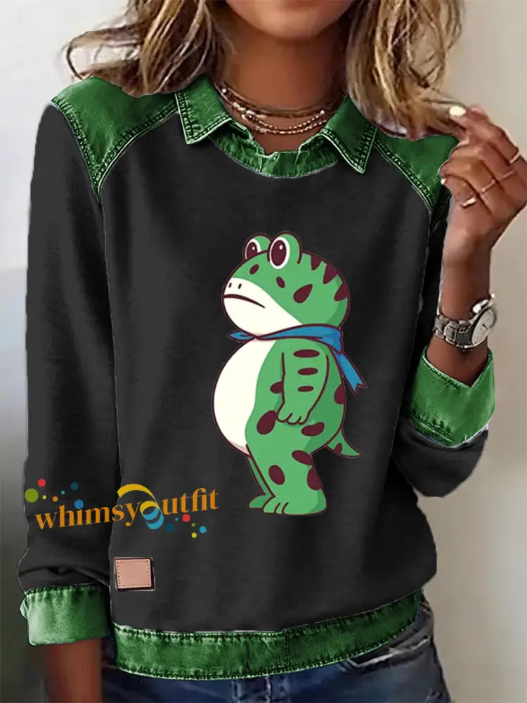 Women‘s Portland Frog Resist Printed Long Sleeve Shirt Black / S