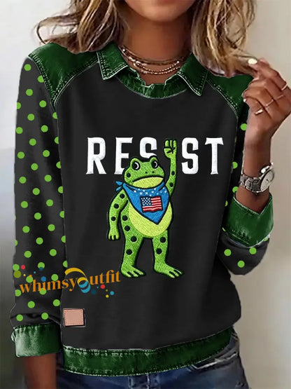 Women’s Portland Frog Resist Printed Long Sleeve Shirt Black / S