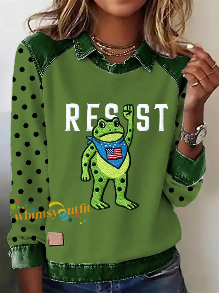 Women’s Portland Frog Resist Printed Long Sleeve Shirt Green / S