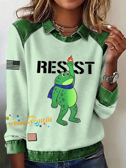 Women’s Portland Frog Resist Printed Long Sleeve Shirt Light Green / S