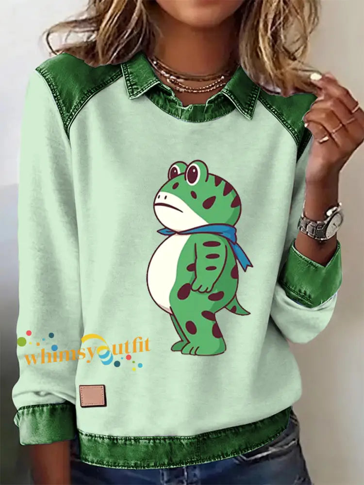 Women‘s Portland Frog Resist Printed Long Sleeve Shirt Light Green / S