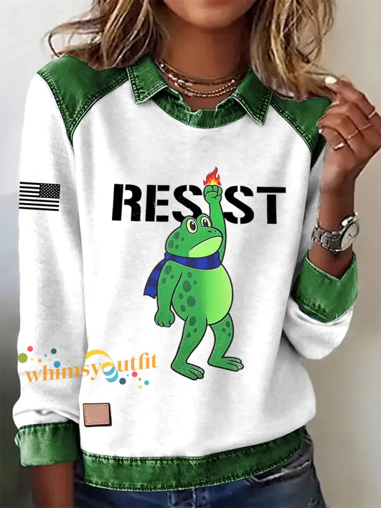 Women’s Portland Frog Resist Printed Long Sleeve Shirt White / S