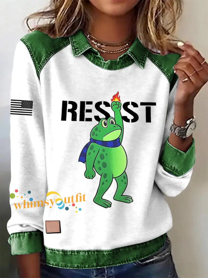 Women’s Portland Frog Resist Printed Long Sleeve Shirt White / S