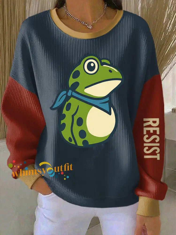 Women’s Portland Frog Resist Ribbed Round-Neck Sweatshirt As picture / S