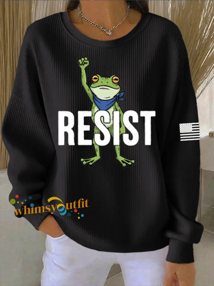 Women’s Portland Frog Resist Ribbed Round-Neck Sweatshirt Black / S