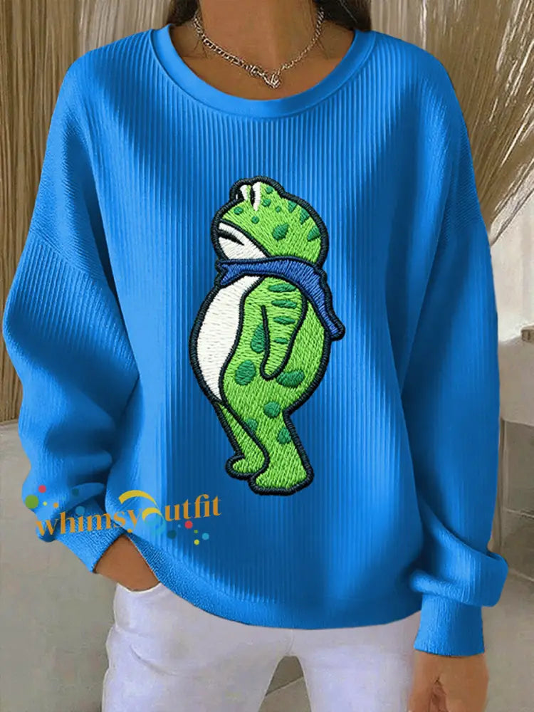 Women’s Portland Frog Resist Ribbed Round-Neck Sweatshirt Blue / S