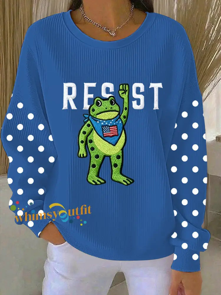 Women’s Portland Frog Resist Ribbed Round-Neck Sweatshirt Blue / S