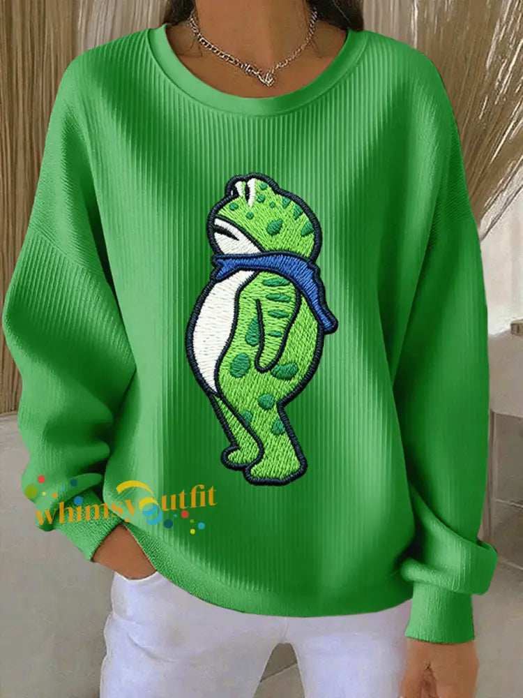 Women’s Portland Frog Resist Ribbed Round-Neck Sweatshirt Green / S