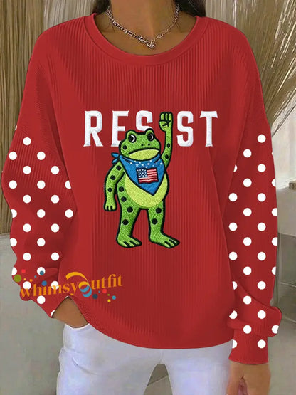 Women’s Portland Frog Resist Ribbed Round-Neck Sweatshirt Red / S