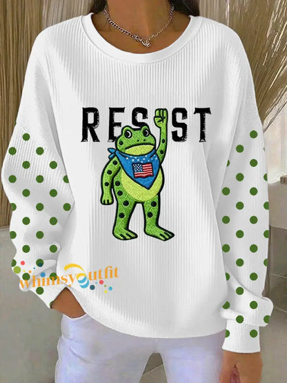 Women’s Portland Frog Resist Ribbed Round-Neck Sweatshirt White / S
