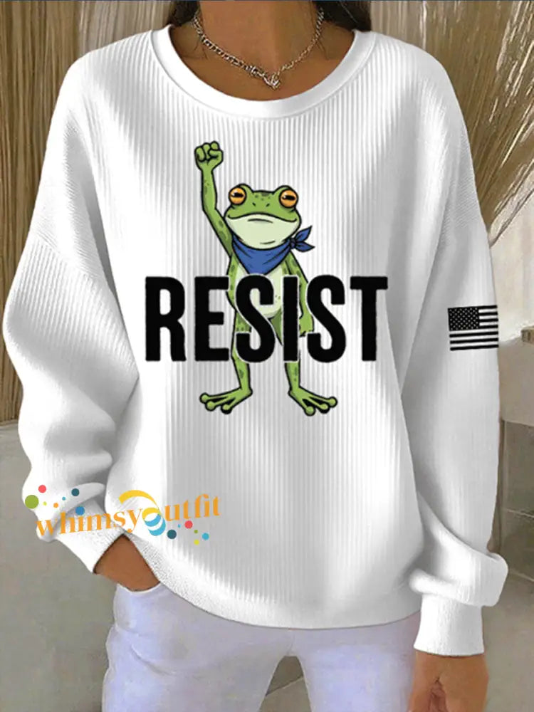 Women’s Portland Frog Resist Ribbed Round-Neck Sweatshirt White / S