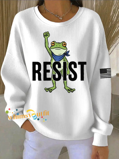 Women’s Portland Frog Resist Ribbed Round-Neck Sweatshirt White / S