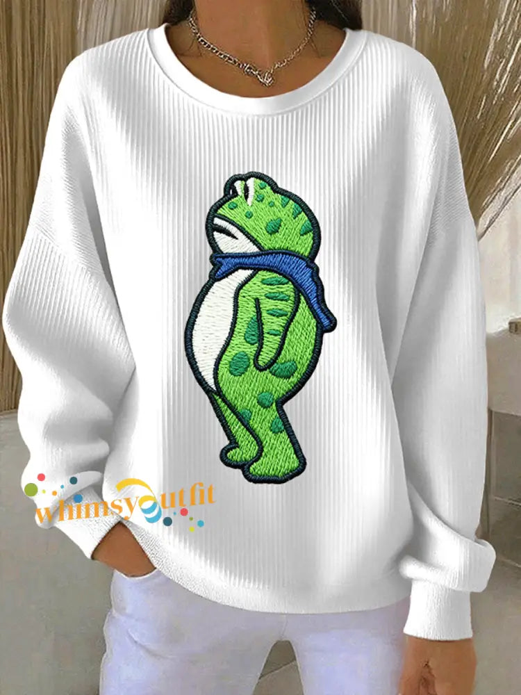 Women’s Portland Frog Resist Ribbed Round-Neck Sweatshirt White / S