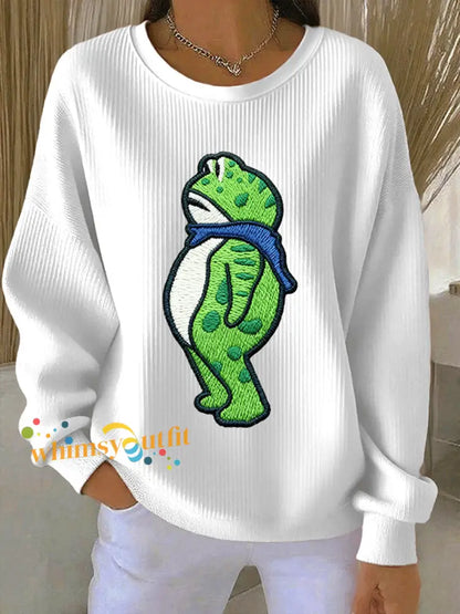 Women’s Portland Frog Resist Ribbed Round-Neck Sweatshirt White / S