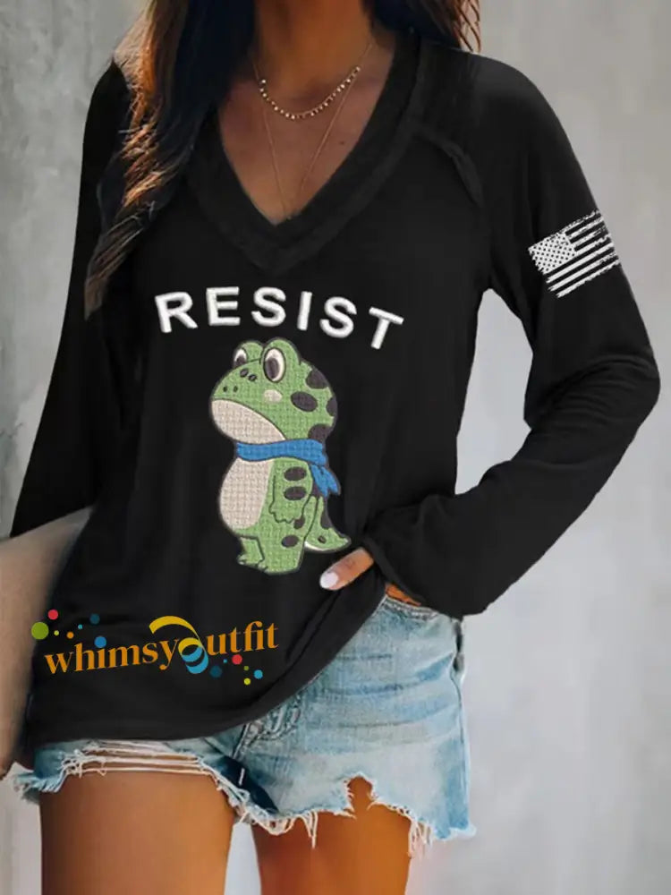 Women’s Portland Frog Resist V-Neck Long Sleeve T-Shirt Black / S