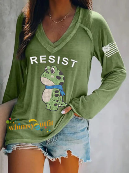 Women’s Portland Frog Resist V-Neck Long Sleeve T-Shirt Green / S