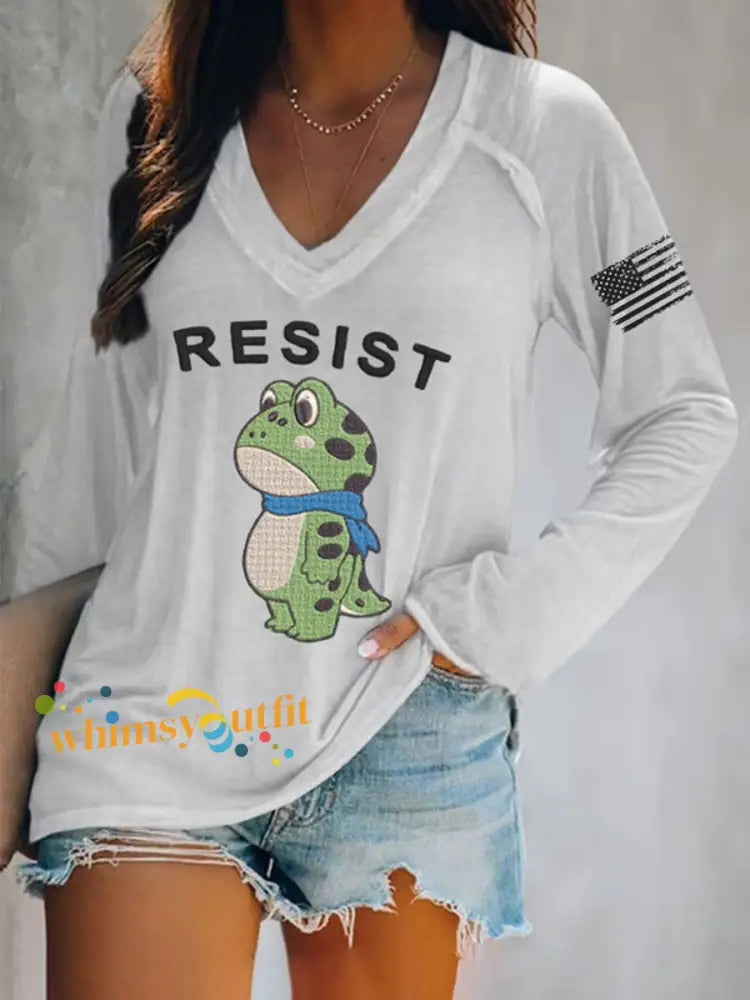 Women’s Portland Frog Resist V-Neck Long Sleeve T-Shirt White / S
