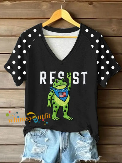 Women’s Portland Frog Resist V-neck Off-shoulder Short-sleeved T-shirt Black / S