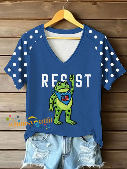 Women’s Portland Frog Resist V-neck Off-shoulder Short-sleeved T-shirt Blue / S