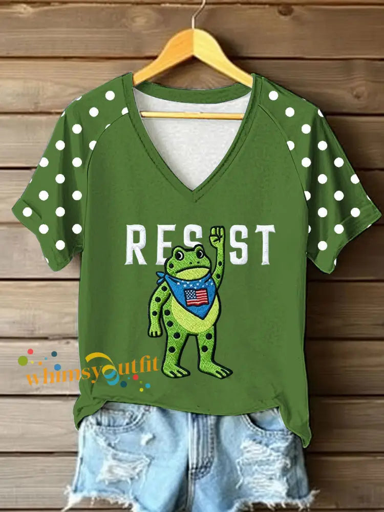 Women’s Portland Frog Resist V-neck Off-shoulder Short-sleeved T-shirt Green / S