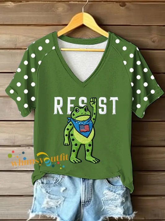 Women’s Portland Frog Resist V-neck Off-shoulder Short-sleeved T-shirt Green / S