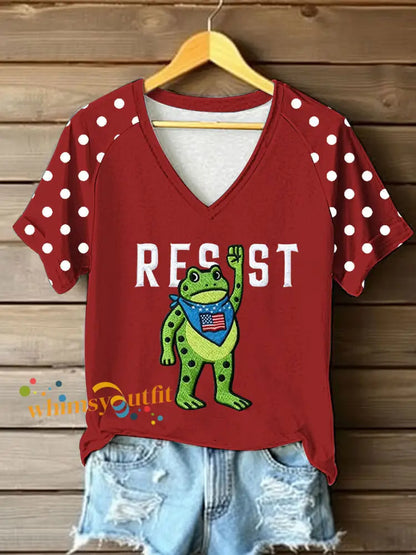 Women’s Portland Frog Resist V-neck Off-shoulder Short-sleeved T-shirt Red / S