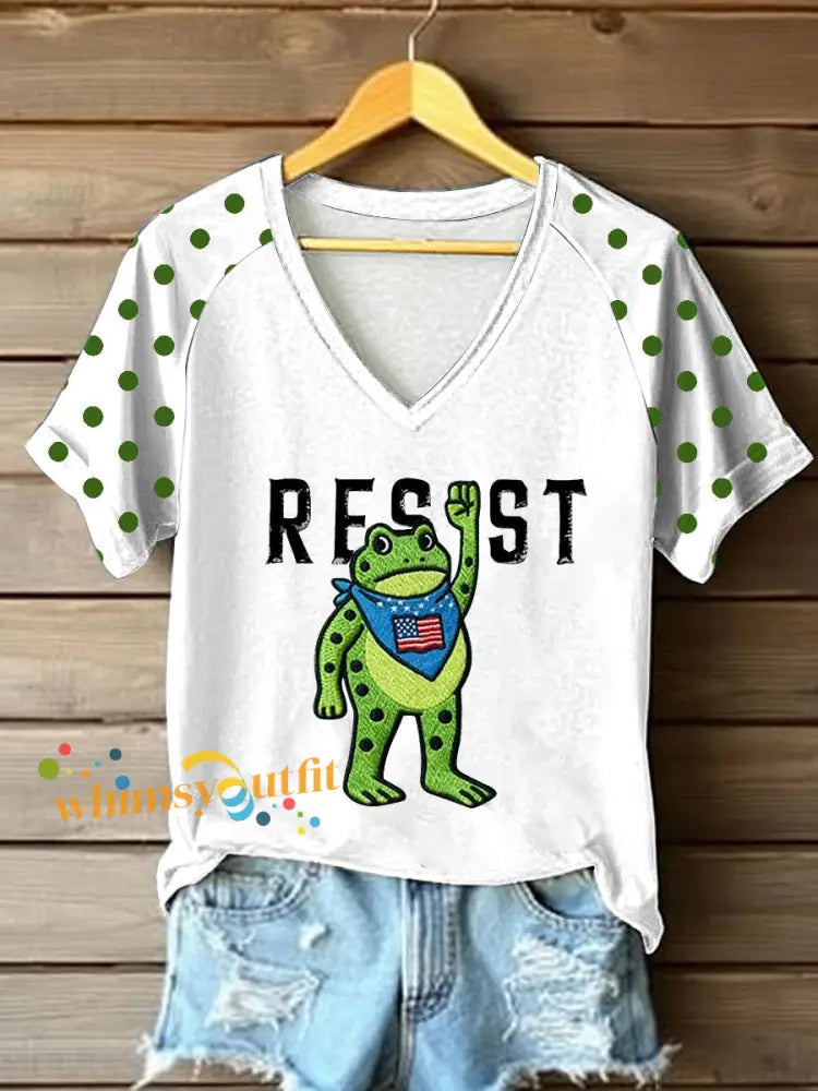 Women’s Portland Frog Resist V-neck Off-shoulder Short-sleeved T-shirt White / S