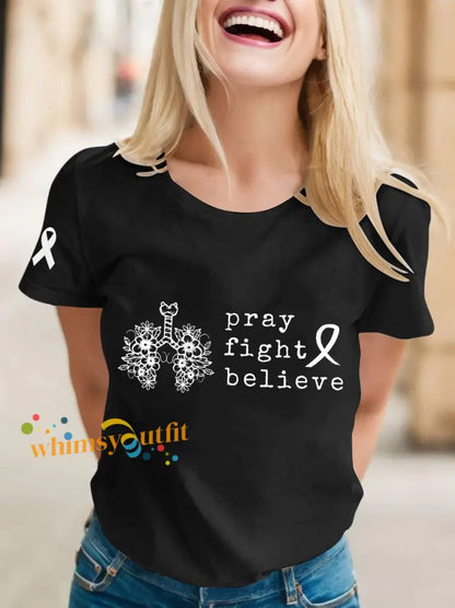 Women’s pray fight believe T shirts Black / S