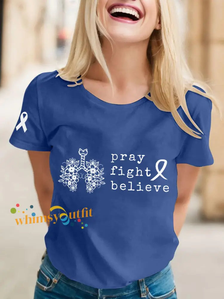 Women’s pray fight believe T shirts Blue / S
