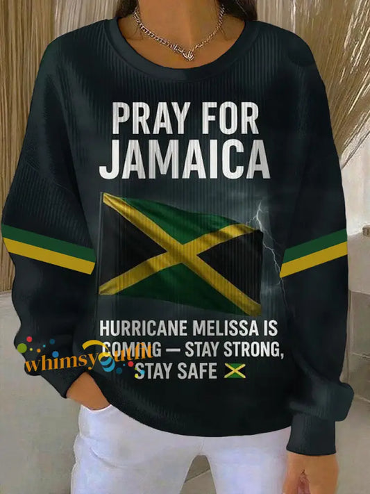 Women’s pray for Jamaica Ribbed Round-Neck Sweatshirt As picture / S