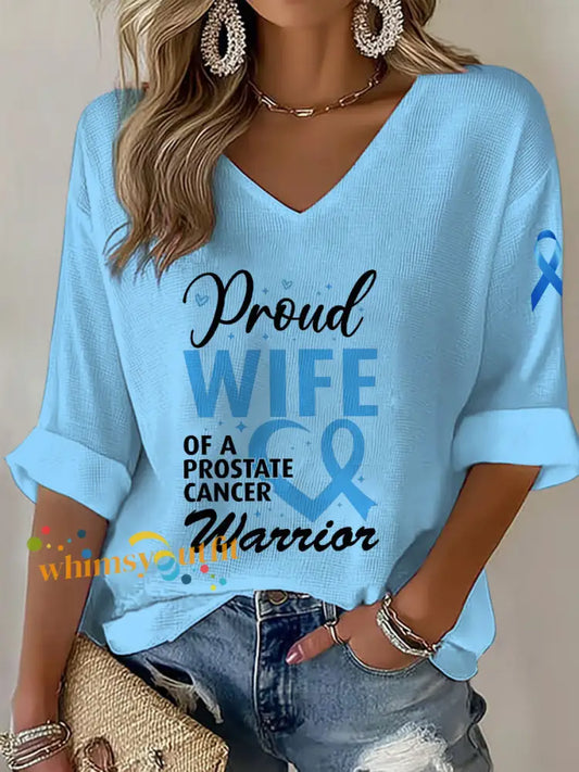 Women’s Prostate Cancer Awareness Wife V Neck Top Light Blue / S