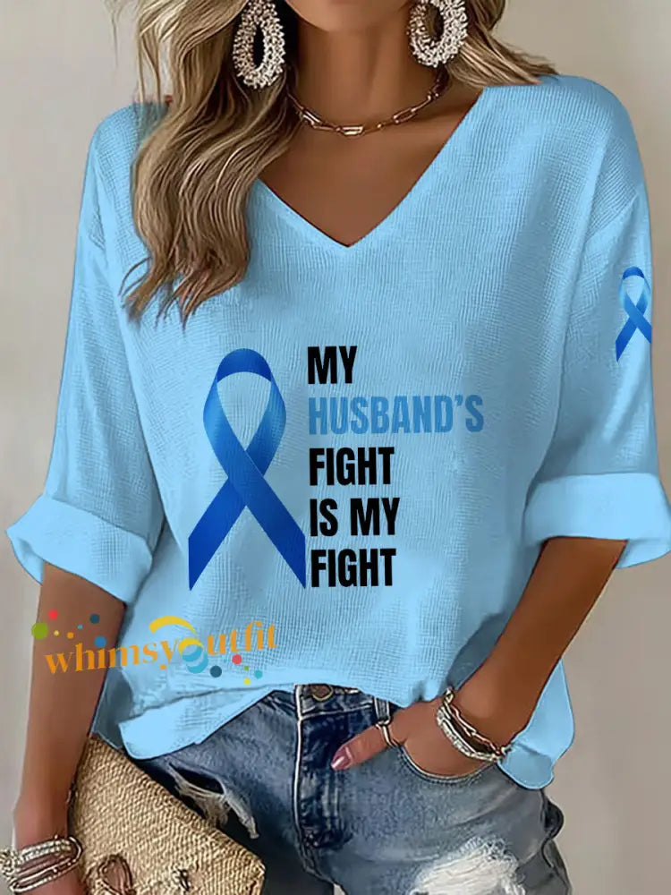 Women’s Prostate Cancer Awareness Wife V Neck Top Light Blue / S