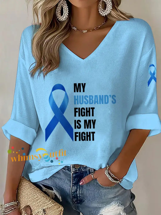 Women’s Prostate Cancer Awareness Wife V Neck Top Light Blue / S
