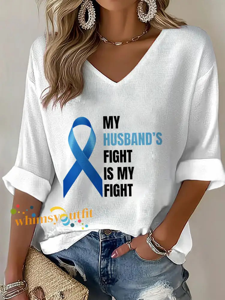 Women’s Prostate Cancer Awareness Wife V Neck Top White / S