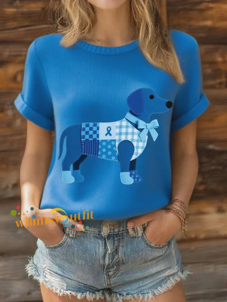 Women’s Prostate Cancer Dachshund T Shirts Blue / S