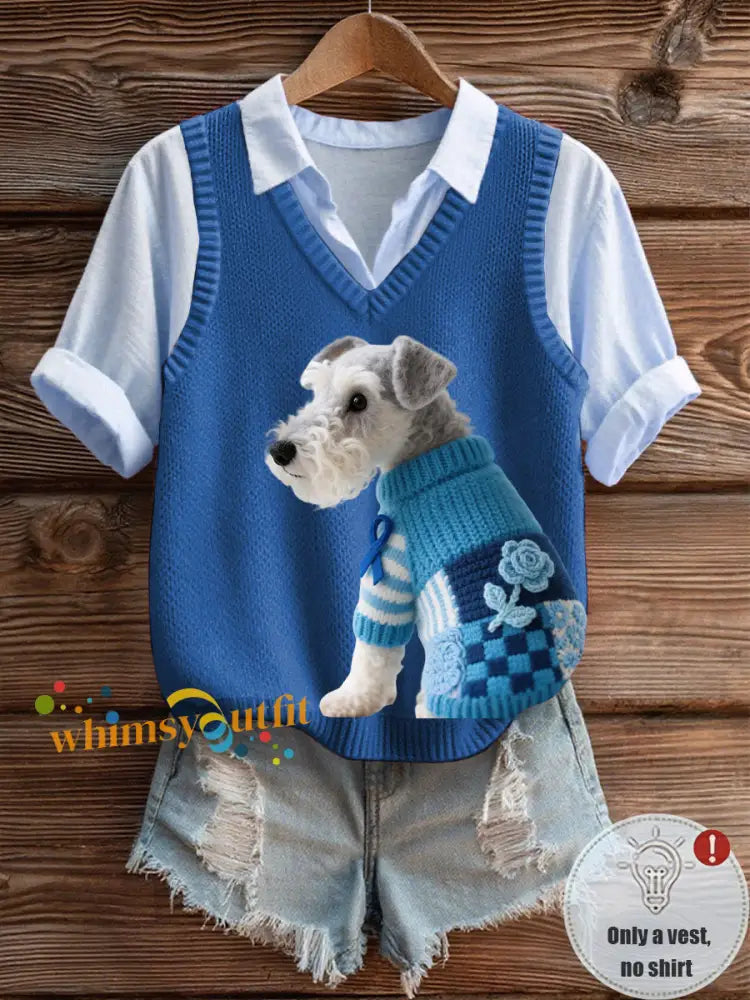 Women’s Prostate Cancer Schnauzer V Collar Vest Blue / S
