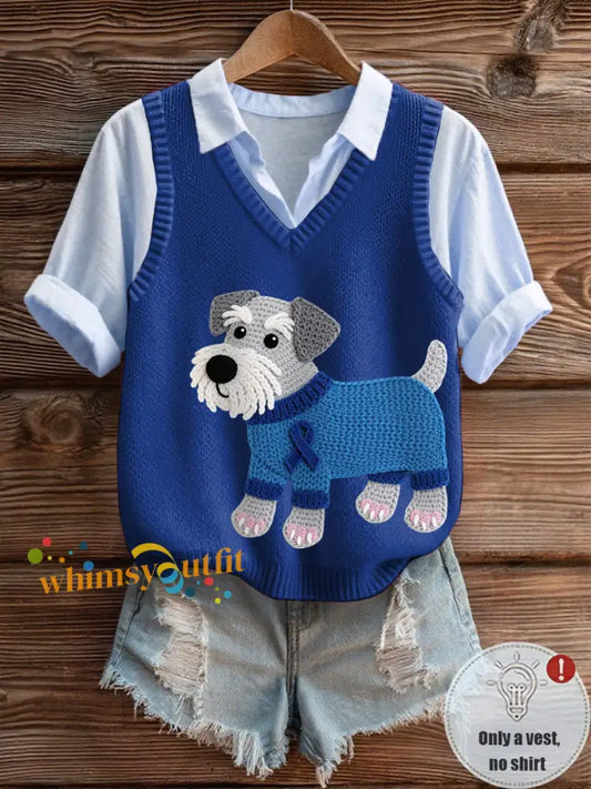 Women’s Prostate Cancer Schnauzer V Collar Vest Navy Blue / S