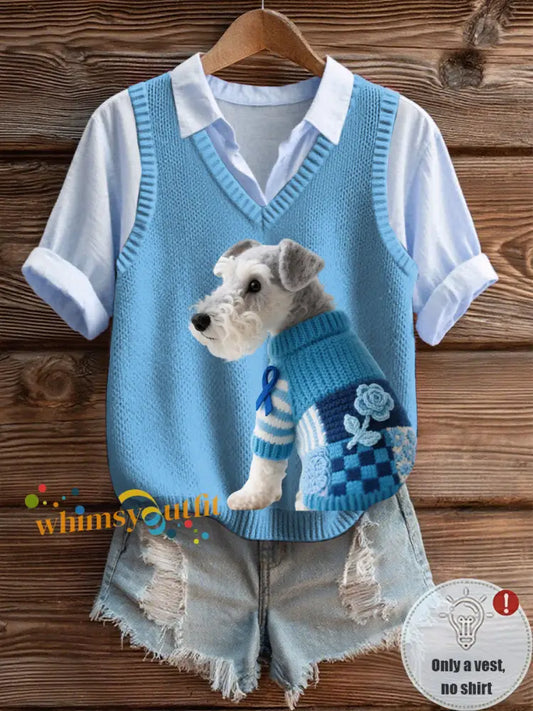 Women’s Prostate Cancer Schnauzer V Collar Vest Sky Blue / S