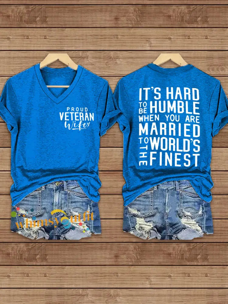 Women’s Proud Veteran Wife Short Sleeve T-Shirt Blue / S