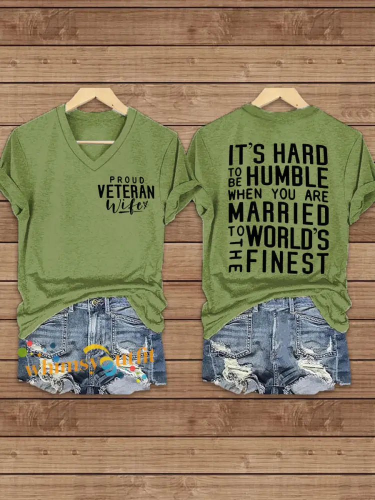 Women’s Proud Veteran Wife Short Sleeve T-Shirt Green / S