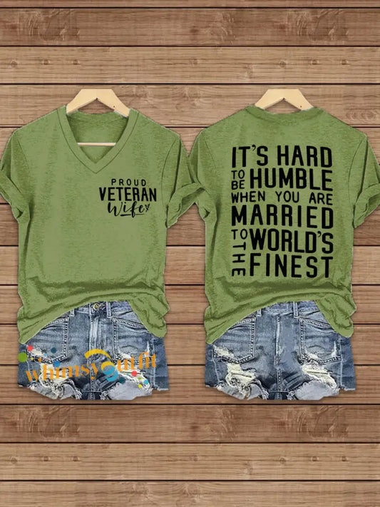 Women’s Proud Veteran Wife Short Sleeve T-Shirt Green / S