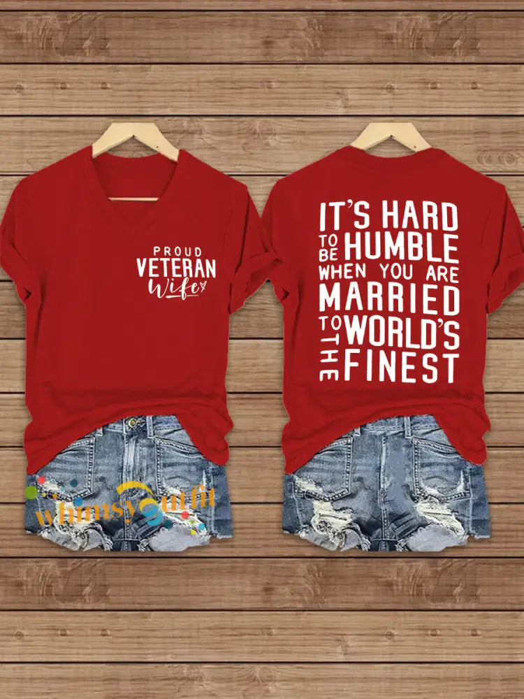 Women’s Proud Veteran Wife Short Sleeve T-Shirt Red / S