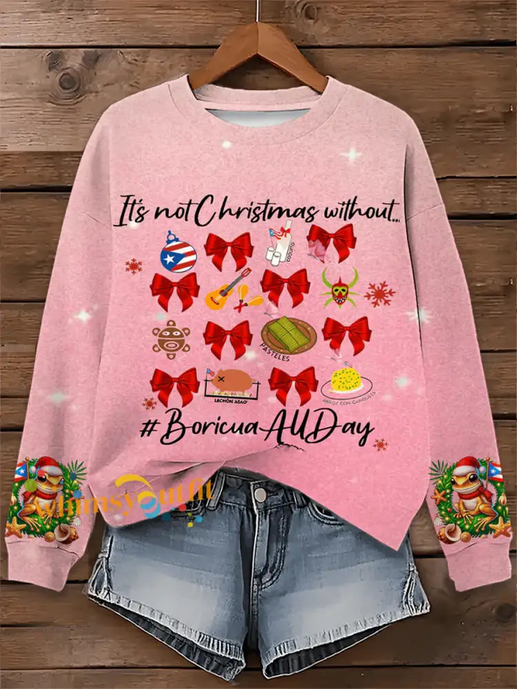 Women’s Puerto Rican Coquito Navidad Boricua Printed Regular Sweatshirt Pink / S