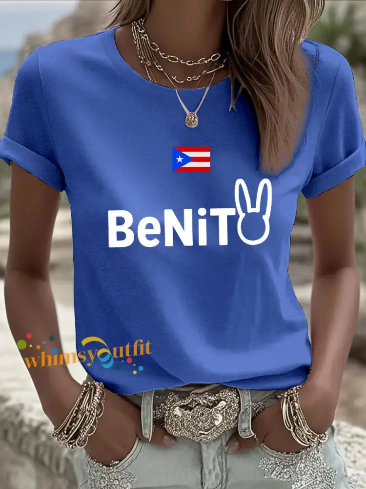 Women’s Puerto Rican singer printed T-shirt Blue / S