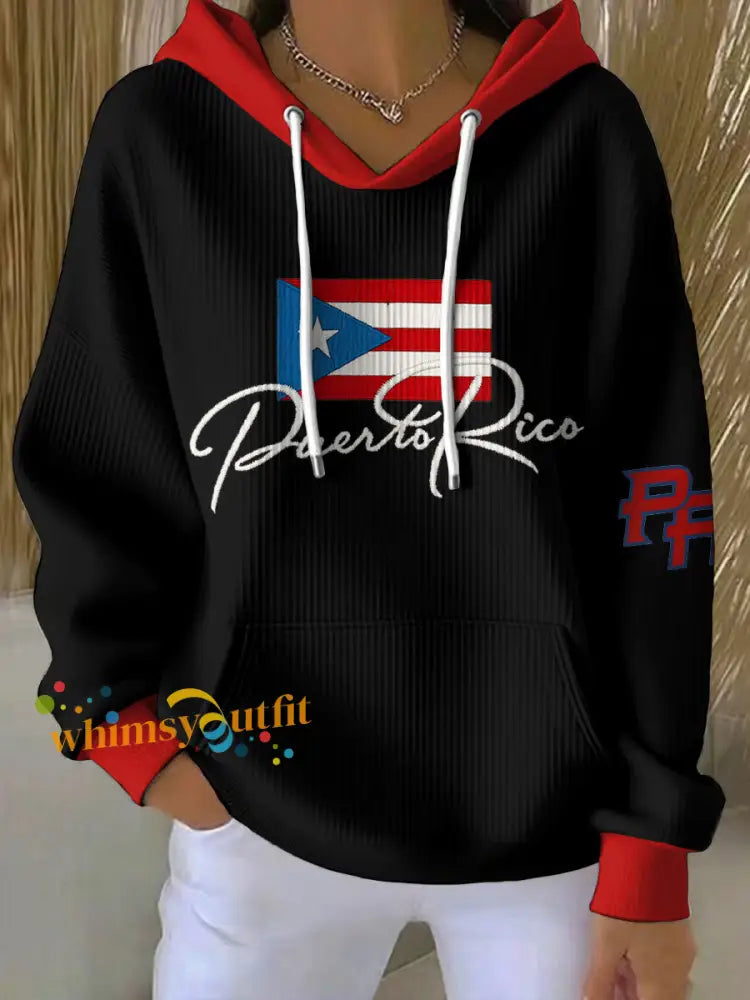 Women’s Puerto Rico Art Printed Hoodie Black / S