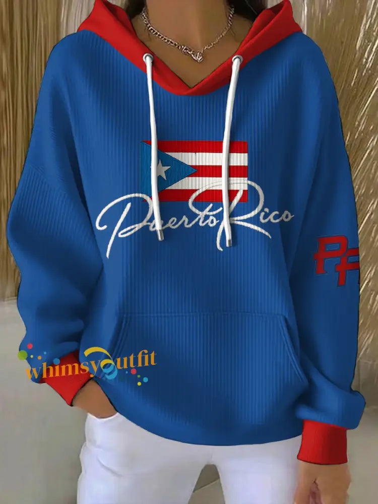 Women’s Puerto Rico Art Printed Hoodie Blue / S