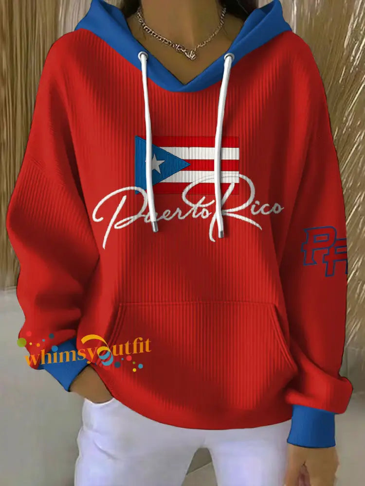 Women’s Puerto Rico Art Printed Hoodie Red / S